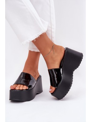 Lacquered Women's Sandals On Platform And Wedge Black Nellevia