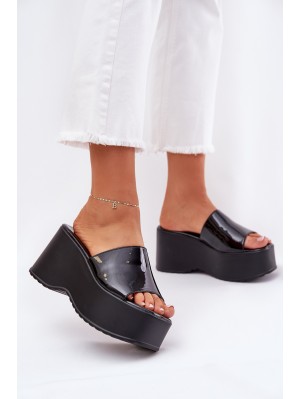 Lacquered Women's Sandals On Platform And Wedge Black Nellevia 2