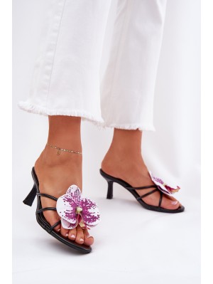 Women's High Heels With Artificial Flower Black Reyi