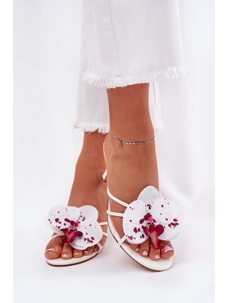 Women's High Heel Slippers With Artificial Flower White Reyi
