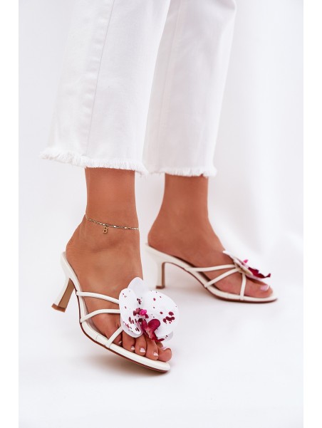Women's High Heel Slippers With Artificial Flower White Reyi