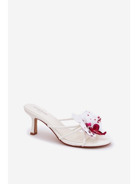 Women's High Heel Slippers With Artificial Flower White Reyi