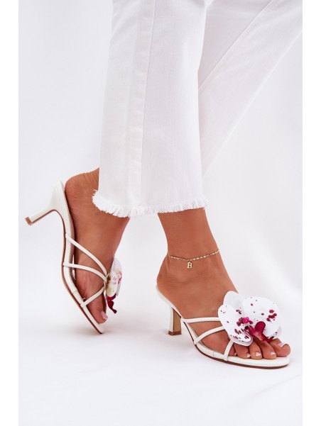 Women's High Heel Slippers With Artificial Flower White Reyi