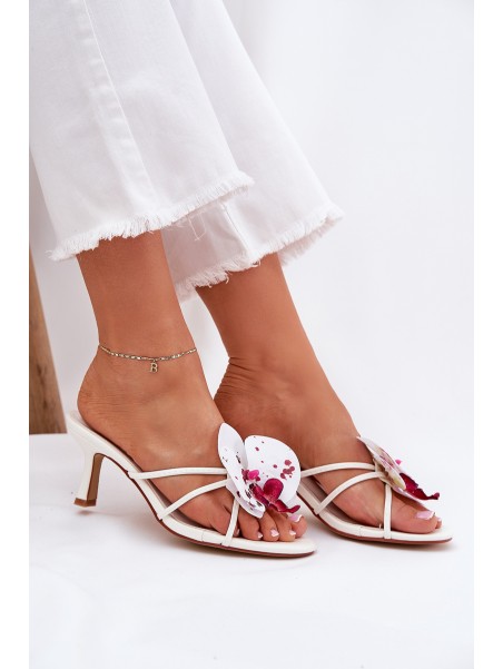 Women's High Heel Slippers With Artificial Flower White Reyi