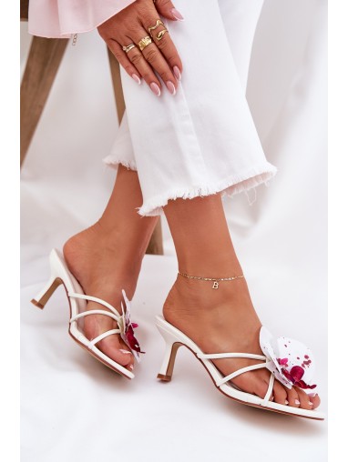 Women's High Heel Slippers With Artificial Flower White Reyi