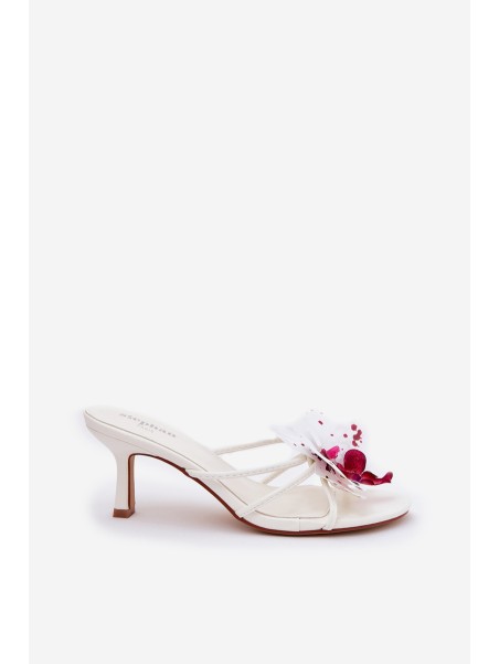Women's High Heel Slippers With Artificial Flower White Reyi