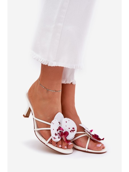 Women's High Heel Slippers With Artificial Flower White Reyi