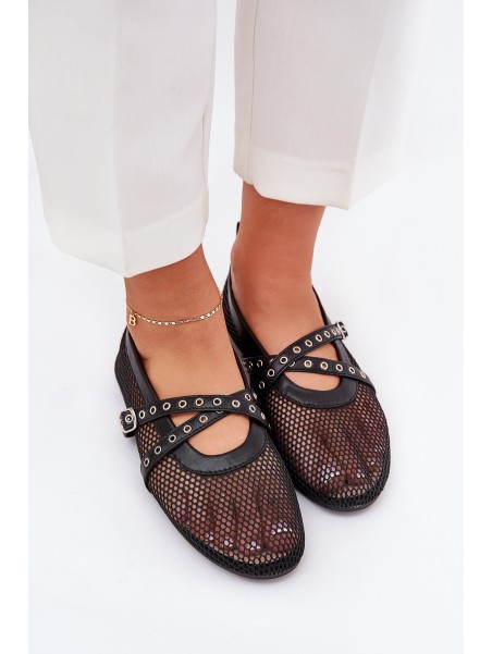 Mesh Flat Ballet Shoes With Straps Black Salliroe