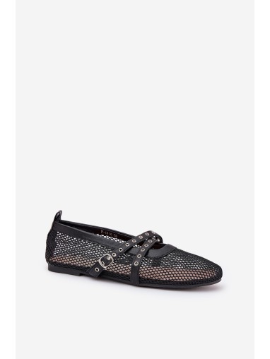 Mesh Flat Ballet Shoes With Straps Black Salliroe