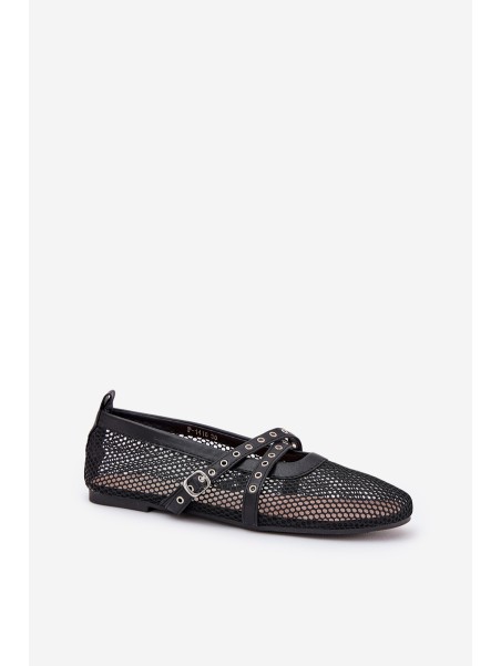 Mesh Flat Ballet Shoes With Straps Black Salliroe