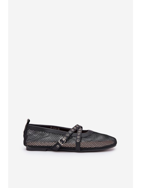 Mesh Flat Ballet Shoes With Straps Black Salliroe