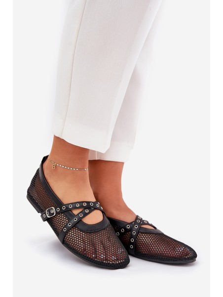 Mesh Flat Ballet Shoes With Straps Black Salliroe