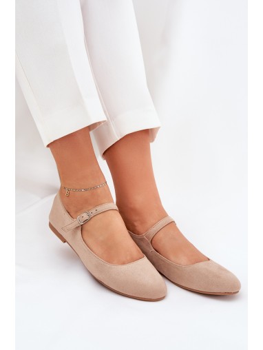 Baleto butai su dirželiu Eco Suede Beige Arrivara