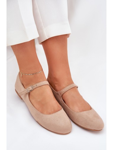 Baleto butai su dirželiu Eco Suede Beige Arrivara