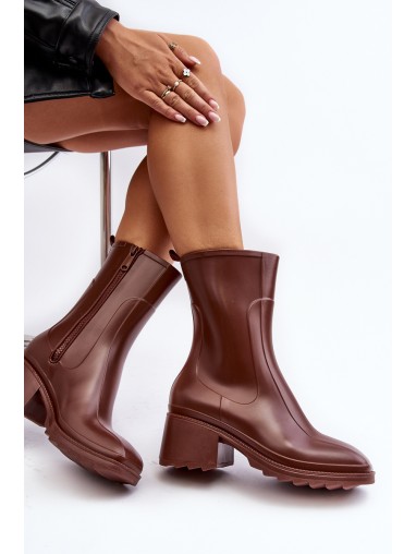 Women's Matte Boots Botki On Heel Brown Bertaida