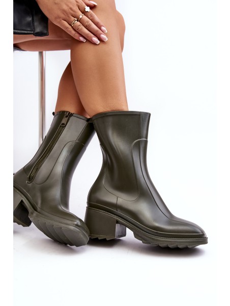 Women's Matte Wellies Boots On Heel Dark Green Bertaida