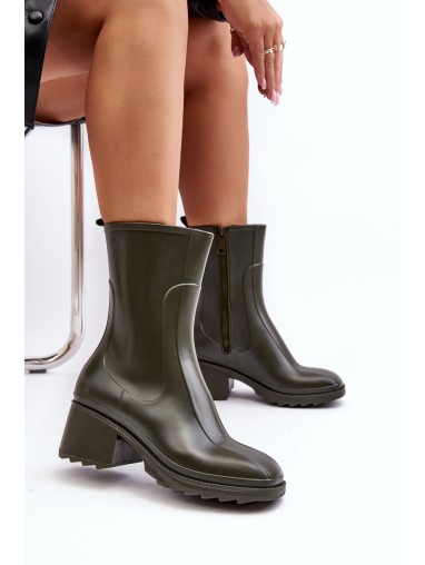 Women's Matte Wellies Boots On Heel Dark Green Bertaida