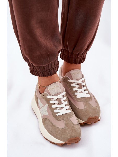 Women's Suede Sports Shoes On Platform Vinceza 66720 Beige