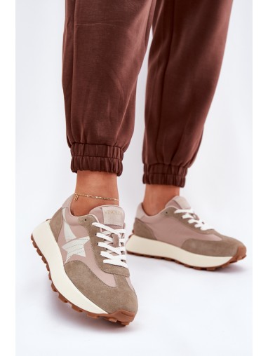 Women's Suede Sports Shoes On Platform Vinceza 66720 Beige