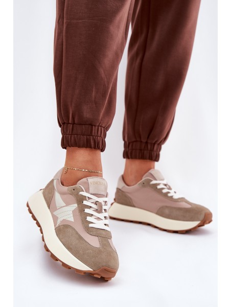 Women's Suede Sports Shoes On Platform Vinceza 66720 Beige