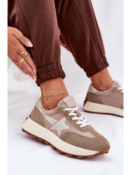 Women's Suede Sports Shoes On Platform Vinceza 66720 Beige