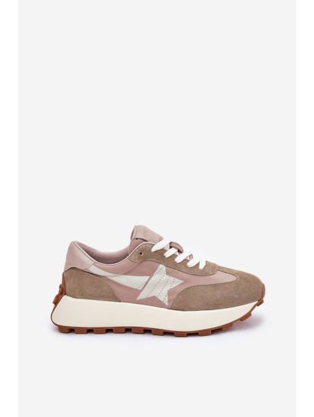Women's Suede Sports Shoes On Platform Vinceza 66720 Beige