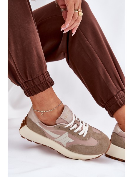 Women's Suede Sports Shoes On Platform Vinceza 66720 Beige