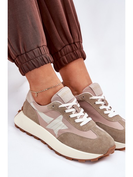 Women's Suede Sports Shoes On Platform Vinceza 66720 Beige