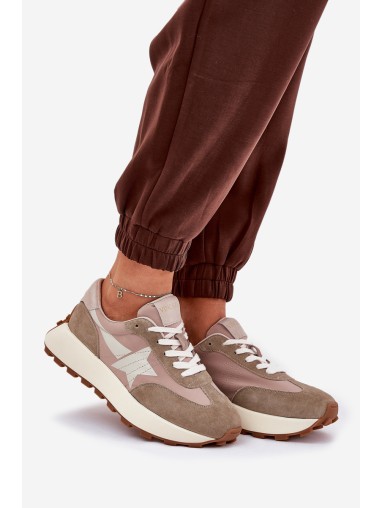 Women's Suede Sports Shoes On Platform Vinceza 66720 Beige