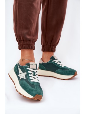 Women's Suede Sports Shoes On Platform 66720 Green Vinceza