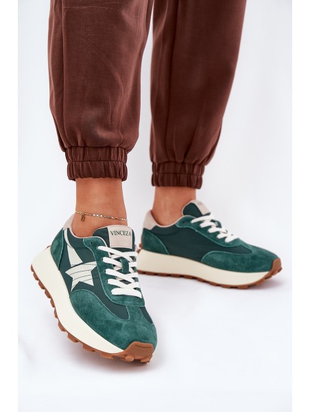Women's Suede Sports Shoes On Platform 66720 Green Vinceza