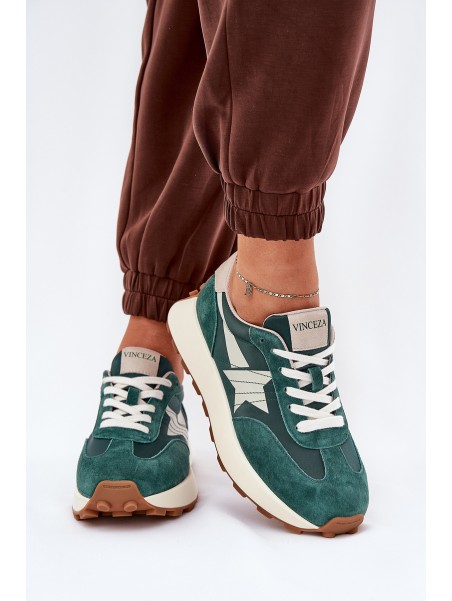 Women's Suede Sports Shoes On Platform 66720 Green Vinceza