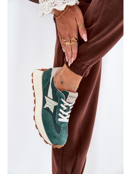Women's Suede Sports Shoes On Platform 66720 Green Vinceza