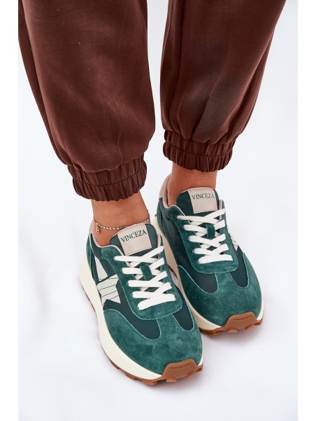 Women's Suede Sports Shoes On Platform 66720 Green Vinceza