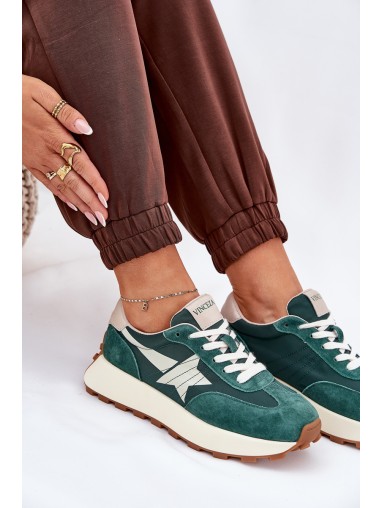 Women's Suede Sports Shoes On Platform 66720 Green Vinceza