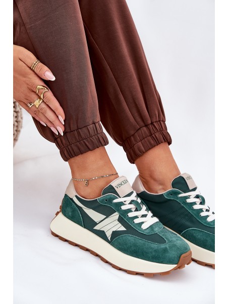 Women's Suede Sports Shoes On Platform 66720 Green Vinceza