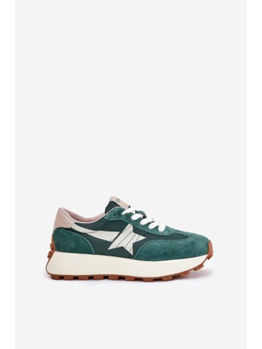Women's Suede Sports Shoes On Platform 66720 Green Vinceza