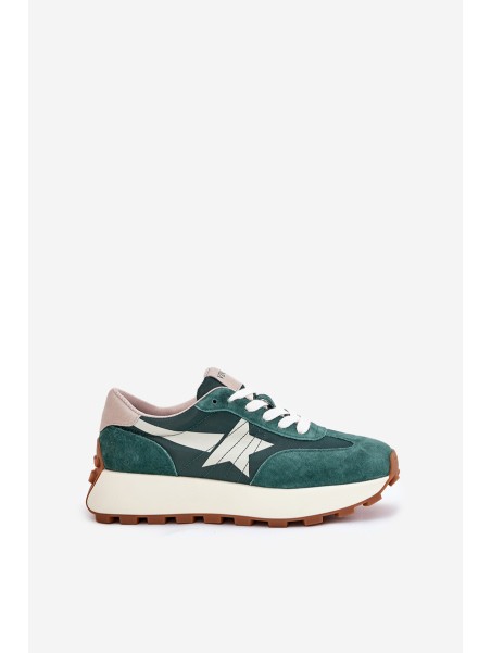 Women's Suede Sports Shoes On Platform 66720 Green Vinceza
