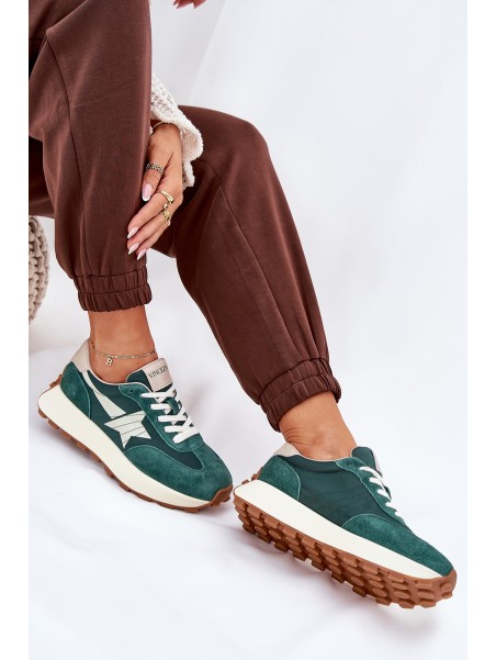 Women's Suede Sports Shoes On Platform 66720 Green Vinceza