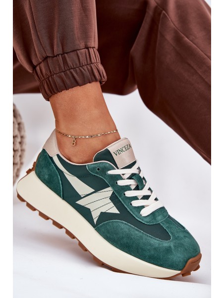 Women's Suede Sports Shoes On Platform 66720 Green Vinceza