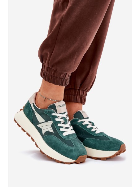 Women's Suede Sports Shoes On Platform 66720 Green Vinceza