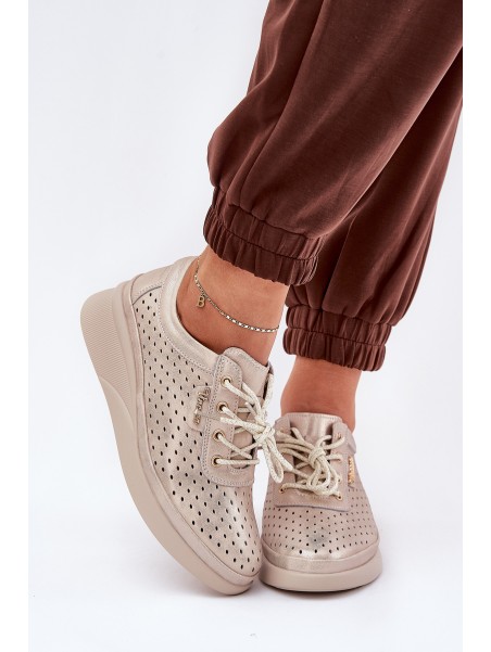 Women's Leather Sports Sneakers Golden Brumia