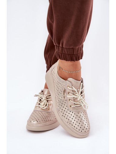 Women's Leather Sports Sneakers Golden Brumia