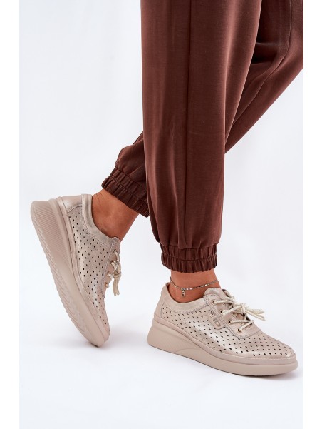 Women's Leather Sports Sneakers Golden Brumia