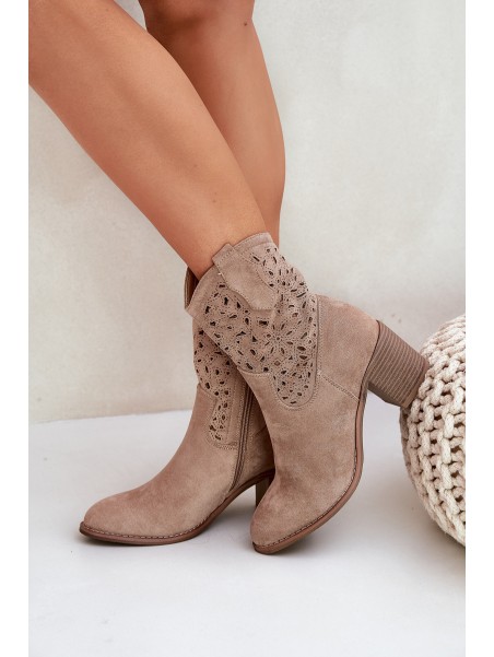 Ladies Cutout Cowboy Ankle Boots Beige S.Barski HY51-125