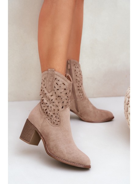 Ladies Cutout Cowboy Ankle Boots Beige S.Barski HY51-125