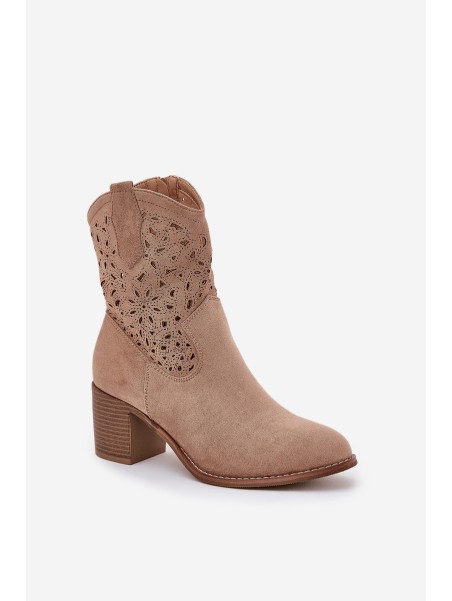 Ladies Cutout Cowboy Ankle Boots Beige S.Barski HY51-125