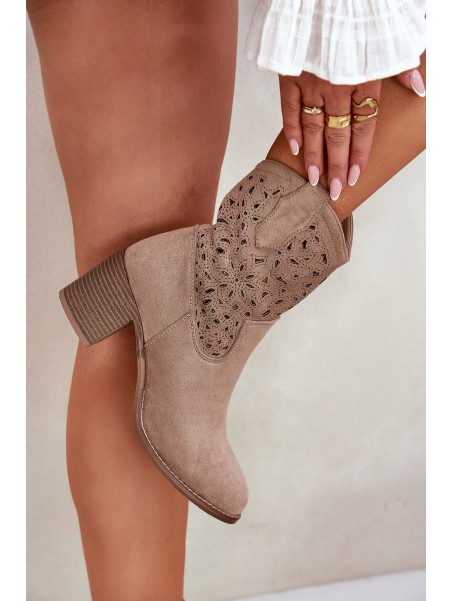 Ladies Cutout Cowboy Ankle Boots Beige S.Barski HY51-125