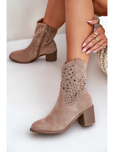 Ladies Cutout Cowboy Ankle Boots Beige S.Barski HY51-125