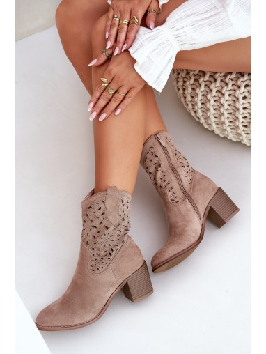 Ladies Cutout Cowboy Ankle Boots Beige S.Barski HY51-125
